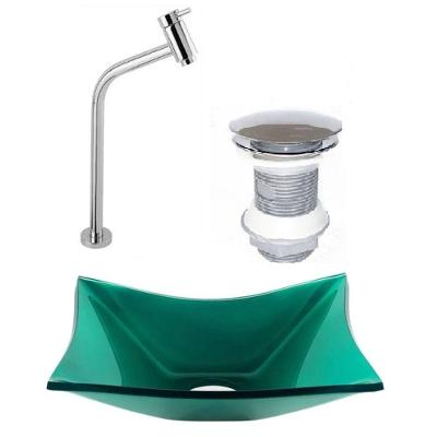 Cuba de Vidro Retangular 39cm Verde + Valvula Click + Torneira