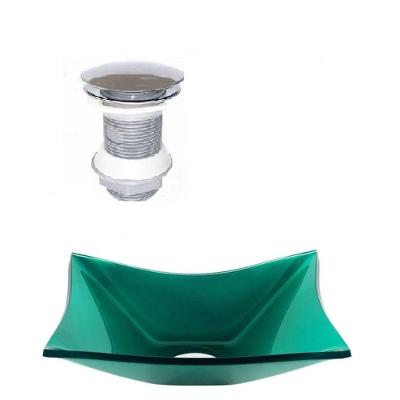 Cuba de Vidro Retangular 39cm Verde + Valvula Click
