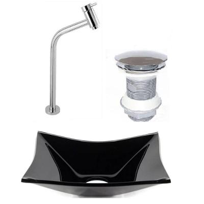 Cuba de Vidro Retangular 39cm Preta + Valvula Click + Torneira