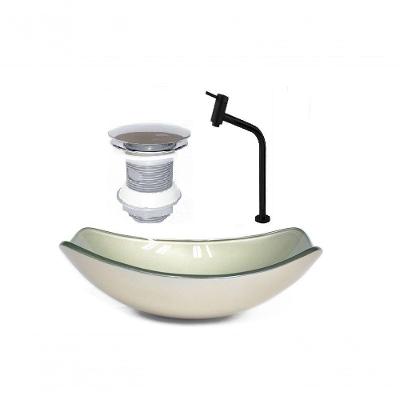 Cuba de Vidro Oval 46cm Champanhe + Valvula + Torneira Preta