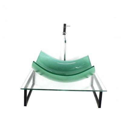 Kit Cuba De Vidro Retangular 10mm Verde Tampo 50cm Incolor Com Suporte Torneira Valvula