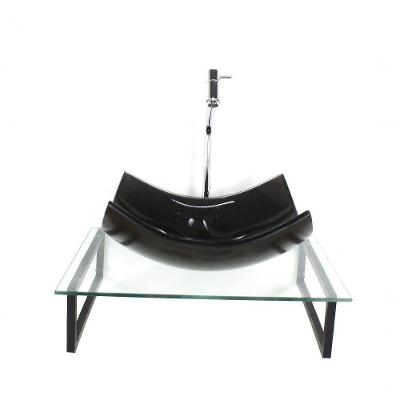 Kit Cuba De Vidro Retangular 10mm Grafite Tampo 50cm Incolor Com Suporte Torneira Valvula