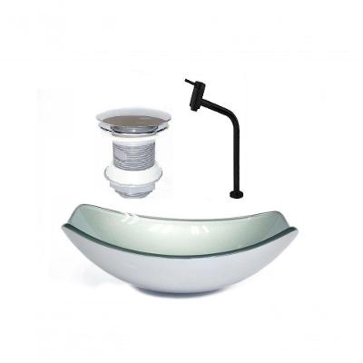 Cuba de Vidro Oval 46cm Prata + Valvula + Torneira Preta