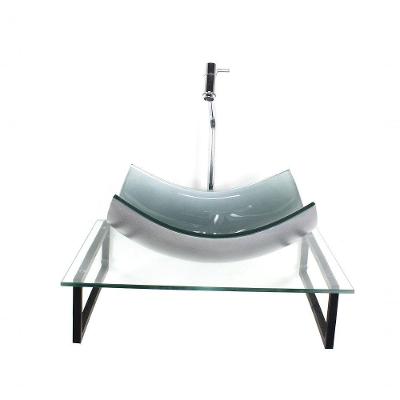 Kit Cuba De Vidro Retangular 10mm Prata Tampo 50cm Incolor Com Suporte Torneira Valvula