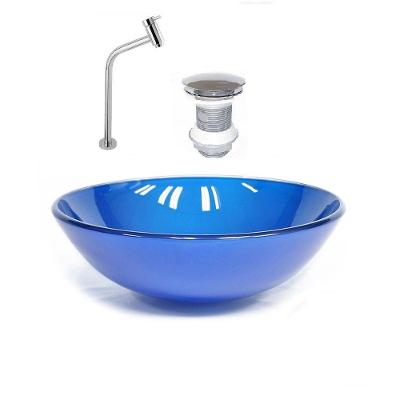 Cuba de Vidro 42cm Azul Escuro + Valvula + Torneira Cromada