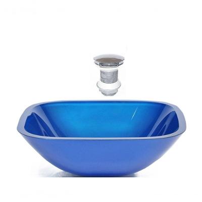 Cuba de Vidro Quadrada 35cm Azul Escuro + Valvula Click