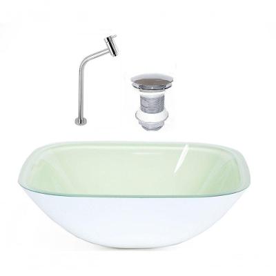 Cuba de Vidro Quadrada 35cm Branco + Válvula + Torneira