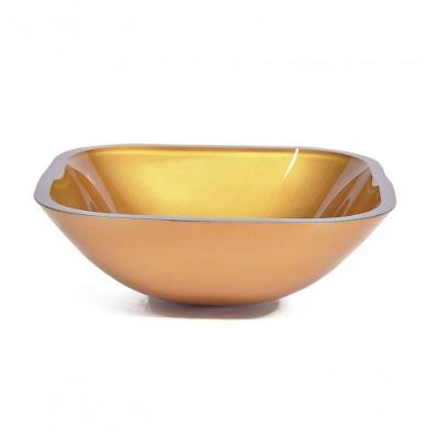 Cuba de Vidro Quadrada 35cm Dourado Real