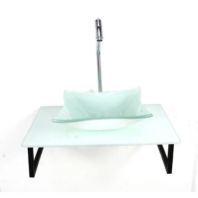 Kit Cuba De Vidro Quadrada 10mm Tampo 50cm Branco Full Com Suporte Torneira Valvula