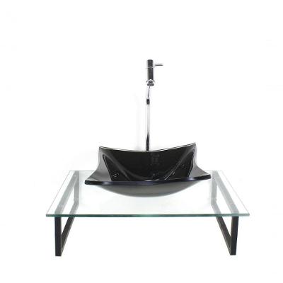 Kit Cuba De Vidro Quadrada 10mm Grafite Com Tampo 50cm Incolor E Suporte Preto
