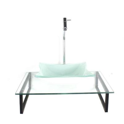 Kit Cuba De Vidro Quadrada 10mm Branca Tampo 50cm Incolor Com Suporte Torneira Valvula