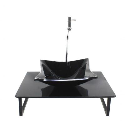 Kit Cuba De Vidro Quadrada 10mm Tampo 50cm Preto Full Com Suporte Torneira Valvula
