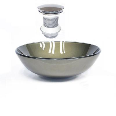 Cuba de Vidro Redonda 42cm Ouro Envelhecido + Válvula Click