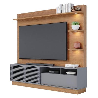 Estante Home Theater Para Tv 70 Pol. Com Led 200Cm Amiche C05 Freijó/Cinza Fosco - Mpozenato