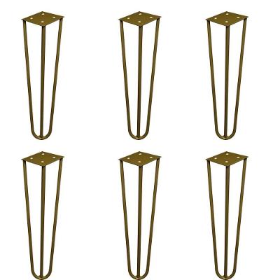 Kit 6 Pés De Metal 25 Cm Hairpin Legs Rack E Puffs Dourado