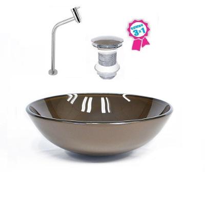 Cuba Vidro Redonda 35cm Marrom Válvula Click Torneira Metal