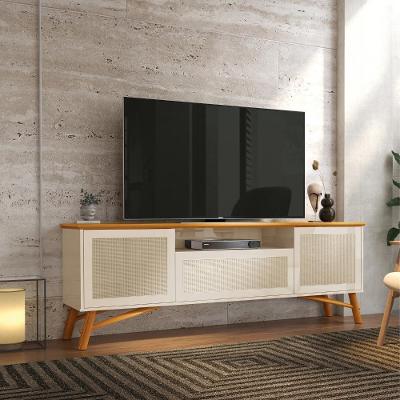 Rack Para Tv Até 75" 3 Portas Com Pés Em Madeira Maciça Rattan 178cm Offwhite/cedro