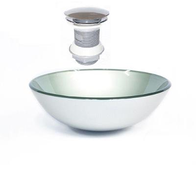 Cuba de Vidro Redonda 42cm Prata + Válvula Click