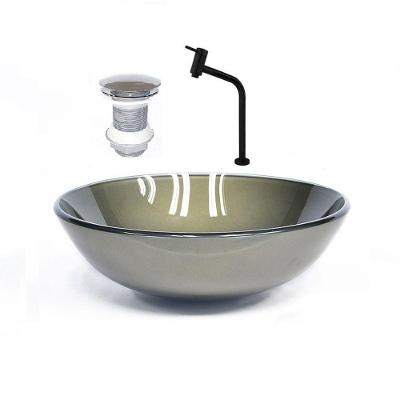 Cuba de Vidro 35cm Ouro + Valvula + Torneira Preta