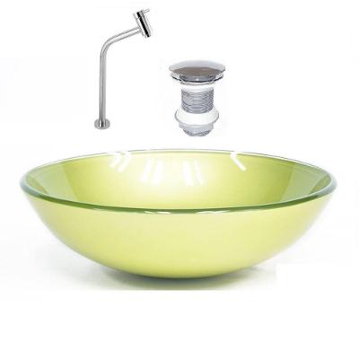 Cuba de Vidro Redonda 42cm Verde + Valvula + Torneira Cromada