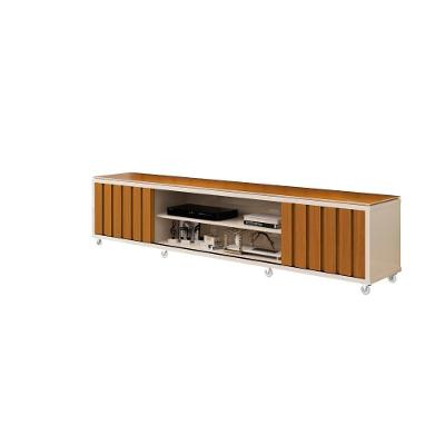 Rack Para Tv Até 70" 2 Portas Ripadas Roma 220cm Cor:offwhite E Cedro Offwhite E Cedro