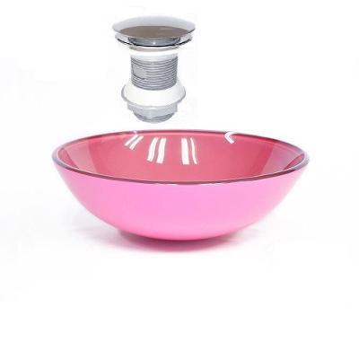 Cuba de Vidro Redonda 42cm Rosa + Válvula Click