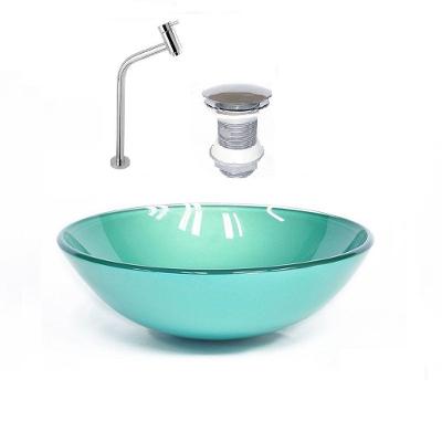 Cuba de Vidro Redonda 42cm Verde + Valvula + Torneira Cromada