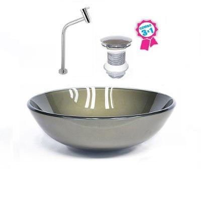 Cuba Vidro Redonda 35cm Ouro Envelhecido Válvula Torneira