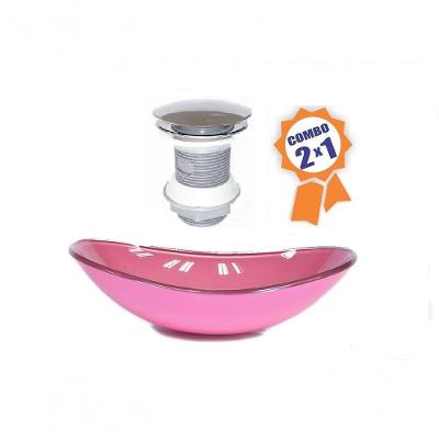 Cuba De Vidro Oval 55cm Rosa + Válvula Click