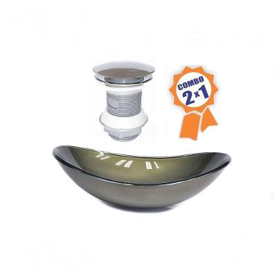 Cuba De Vidro Oval 55cm Ouro Envelhecido + Válvula Click