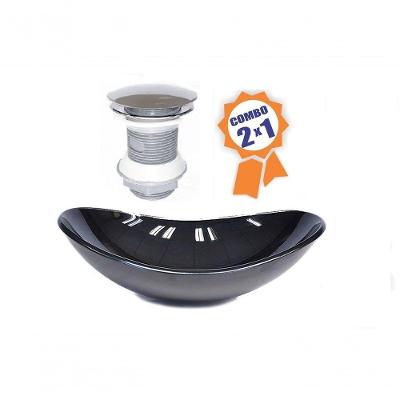 Cuba De Vidro Oval 55cm Preta + Válvula Click