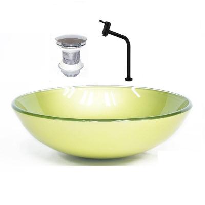 Cuba de Vidro Redonda 42cm Verde + Valvula + Torneira Preta