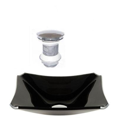 Cuba De Vidro Retangular Chanfrada 37cm Preto Válvula Click