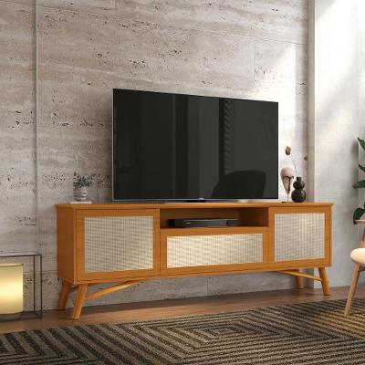 Rack Para Tv Até 75" 3 Portas Com Pés Em Madeira Maciça Rattan 178cm Cedro