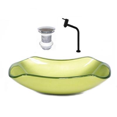 Cuba de Vidro Abaulada 51cm Verde + Valvula + Torneira Preta