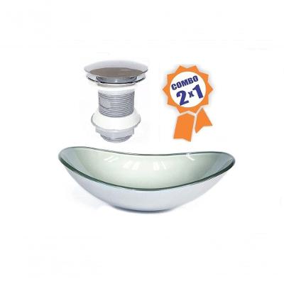 Cuba De Vidro Oval 47cm Prata + Válvula Click