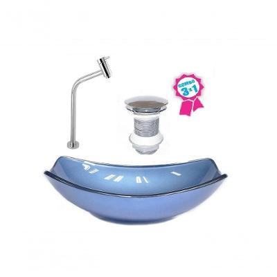 Cuba Oval Chanfrada 51cm Azul Válvula Click Torneira Metal