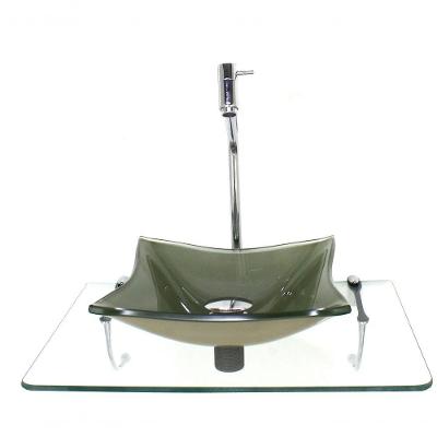 Kit Cuba De Vidro Quadrada 10mm Champanhe Tampo 50cm Suporte
