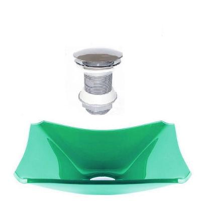 Cuba De Vidro Retangular Chanfrada 37cm Verde Válvula Click