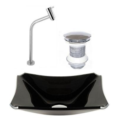 Cuba Vidro Retangular Chanfrada 37cm Preto Válvula Torneira