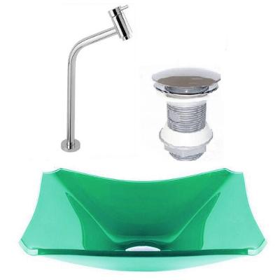 Cuba Vidro Retangular Chanfrada 37cm Verde Válvula Torneira