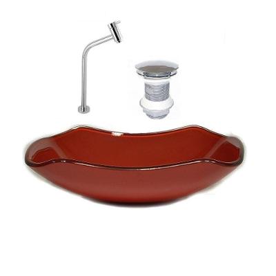 Cuba de Vidro Abaulada 51cm Vermelho + Valvula + Torneira