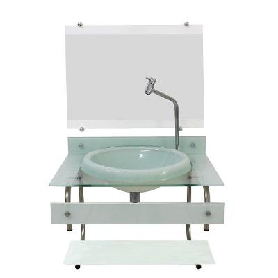 Gabinete com Cuba De Vidro 60cm Inox Branco com Torneira