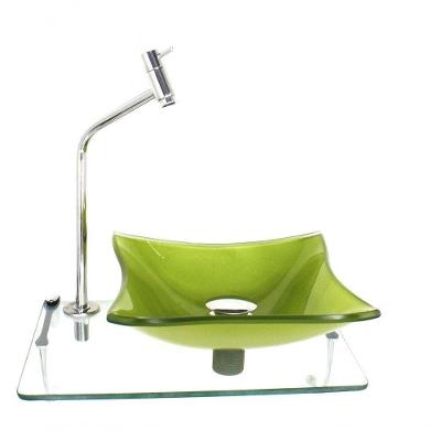 Kit Cuba De Vidro Quadrada 10Mm Verde Oliva Com Tampo 40Cm Incolor E Suporte Cromado