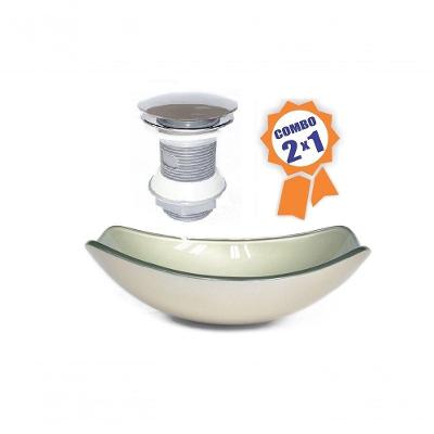 Cuba De Vidro Oval Chanfrada 51cm Champanhe + Válvula Click