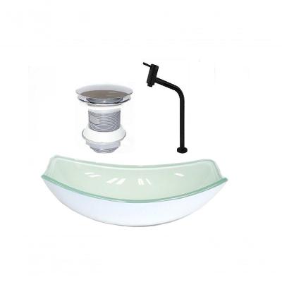 Cuba de Vidro Oval 51cm Branca + Valvula + Torneira Preta