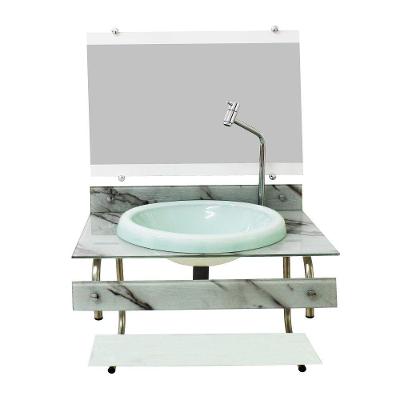 Gabinete com Cuba de Vidro 60cm Mármore Branco com Torneira