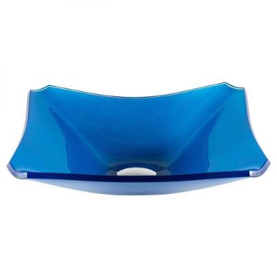 Cuba de Vidro Retangular Chanfrada 39cm Azul Escuro