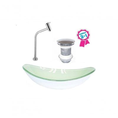 Cuba De Vidro Oval 55cm Branca Válvula Click Torneira Metal