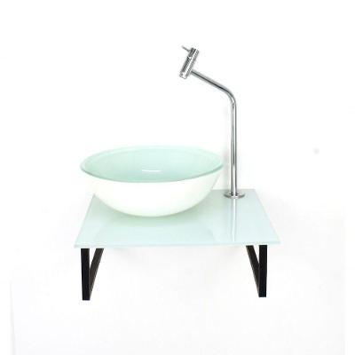 Kit Cuba De Vidro Redonda 10mm Tampo 40cm Branco Full Com Suporte Torneira Valvula